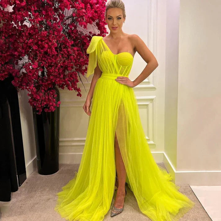 Wholesale Long Prom Dress Sweetheart One Shoulder Charming Evening Party Dress With Slit