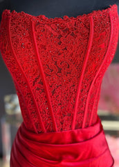 Arielle |Sheath Strapless Corset Satin Prom Dress with Slit