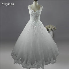 Customized ZJ9076-C White Ivory Pearls Wedding Dresses Plus Size
