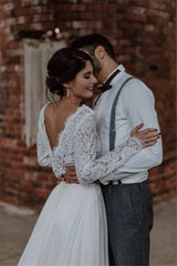 LORIE Two Pieces Wedding Dress Lace Top Chiffon Boho Bride Dress A-Line Customized Beach Wedding Dresses