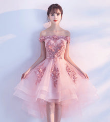 Stylish Pink Off the Shoulder Homecoming Dress, Lovely Pink Party Dress