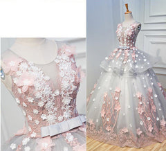 Gorgeous Grey Tulle Long Party Gown, Appliques Lace Up Sweetheart 16 Gown