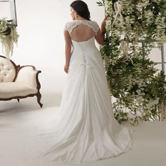 Jiayigong Plus Size Wedding Dresses Customized Cap Sleeve V-neck Chiffon Beach Dress