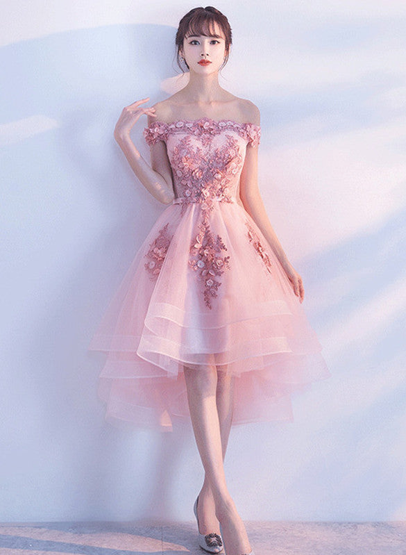 Stylish Pink Off the Shoulder Homecoming Dress, Lovely Pink Party Dress