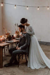 LORIE Two Pieces Wedding Dress Lace Top Chiffon Boho Bride Dress A-Line Customized Beach Wedding Dresses