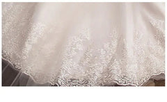 Vintage O Neck Full Sleeve Wedding Dress Lace Embroidery Gown