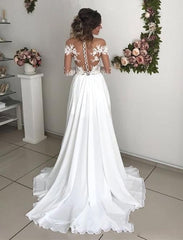 Sexy Long Sleeves Wedding Dress Slit Skirt, Bridal Gown ,Bride Dress, Dresses For Brides