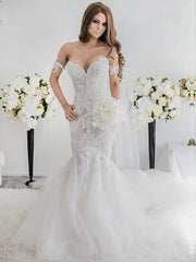 Charming Sweetheart Mermaid Wedding Dresses With Appliques Off Shoulder Floor Length Elegant
