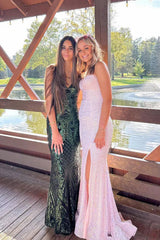 Wholesale Sparkly Straps Mermaid Sequin Backless Prom Dress Evening Dress with Slit Party Dress