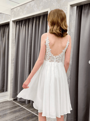 Ivory Chiffon Lace Short Prom Dress, Ivory Homecoming Dress HD0157
