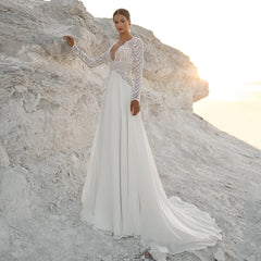 Customized Sexy Long Sleeves Bohemian Lace Bridal Gown