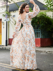 Plunging V-neck Floor-length Dress With Slit Sunset Floral