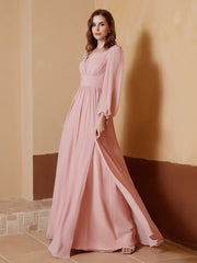 Plunging V-neck Floor-length Dress With Slit Dusty Rose