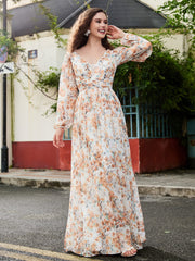 Plunging V-neck Floor-length Dress With Slit Sunset Floral
