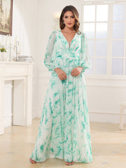 Plunging V-neck Floor-length Dress With Slit Mint Marble