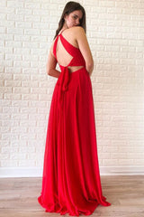 Aimishang Evening Dresses Open Back A Line Red Chiffon Sleeveless Prom Dresses