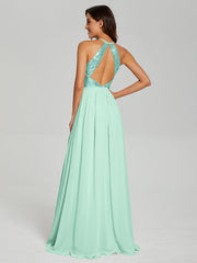 Halter A-Line Sequins Prom Dresses With Split