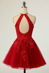 Halter Neckline Royal Blue Short Homecoming Dress with Appliques HD0190