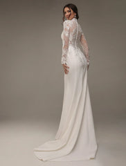 Handmade Satin Bridal Dress Hight Neck Maxi Wedding Dress Train Long Sleeves Lace Decorations Luxurious Wedding Dress High Neck