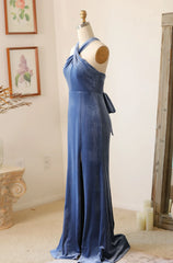 Handmade Velvet Halter Bridesmaid Dress With Slit And Free Multiple Style Long Maxi Formal Gown