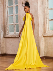One Shoulder Sleeveless Long Dress With Ribbons Marigold