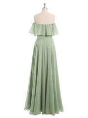 Off the Shoulder Chiffon Full Length Dress-Dusty Sage