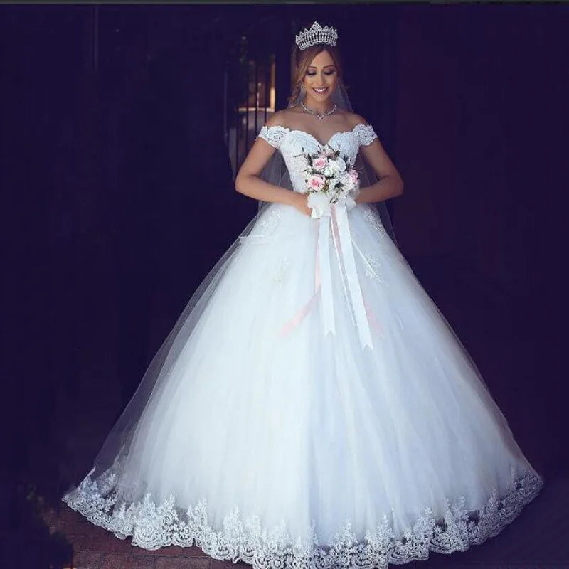 ZJ9143 Lace Appliques Ball Gown Off The Shoulder Bridal Dress