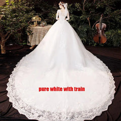 Luxury Big Sweep Train Wedding Dress Plus Size Lace Gown