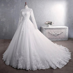 Muslim Wedding Dress Elegant High Neck Princess Bride Gown