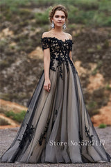Off the Shoulder Short Sleeves Lace Applique A-line Wedding Dress