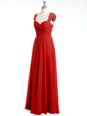 Sweetheart Chiffon Dresses with Lace Cap Sleeves Red