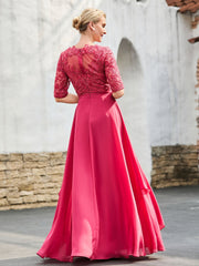 A-line Lace Dress with Trailing Cinnamon Rose
