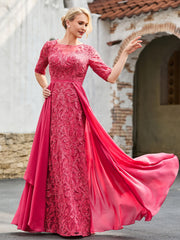 A-line Lace Dress with Trailing Cinnamon Rose