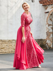 A-line Lace Dress with Trailing Cinnamon Rose