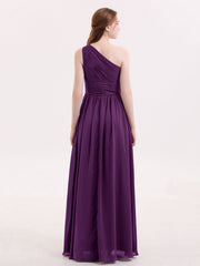 One Shoulder Chiffon Long Bridemaid Dresses-Grape