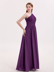 One Shoulder Chiffon Long Bridemaid Dresses-Grape