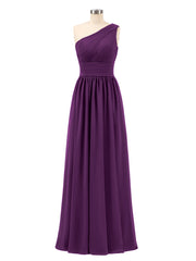 One Shoulder Chiffon Long Bridemaid Dresses-Grape