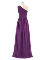 One Shoulder Chiffon Long Bridemaid Dresses-Grape