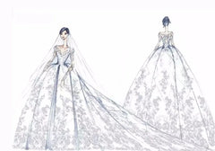 Long Boho A-Line Backless Wedding Dress with 3D Flowers