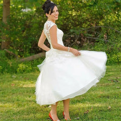 Customized Vestidos de Novia Plus Size Tea Length Wedding Dresses
