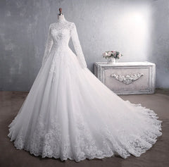 Muslim Wedding Dress Elegant High Neck Princess Bride Gown