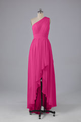 High Low One Shoulder Chiffon bruidsmeisje jurken
