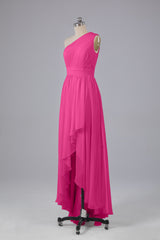 High Low One Shoulder Chiffon bruidsmeisje jurken