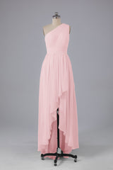High Low One Shoulder Chiffon bruidsmeisje jurken