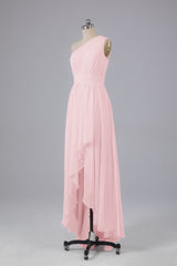 High Low One Shoulder Chiffon bruidsmeisje jurken