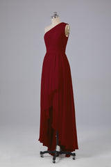 High Low One Shoulder Chiffon bruidsmeisje jurken