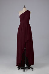 High Low One Shoulder Chiffon bruidsmeisje jurken