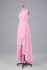 High Low One Shoulder Chiffon bruidsmeisje jurken