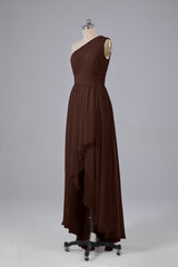 High Low One Shoulder Chiffon bruidsmeisje jurken