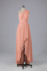 High Low One Shoulder Chiffon bruidsmeisje jurken